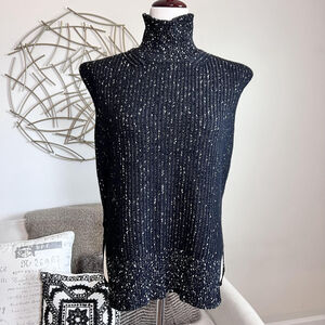 Massimo Dutti Sweater Vest XS Black Turtleneck Tunic Ribbed Knit Wool Cashmere